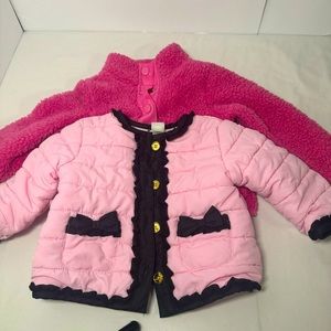 2 piece pink winter bundle, 12 months pink bow jacket, 18 months Sherpa sweater